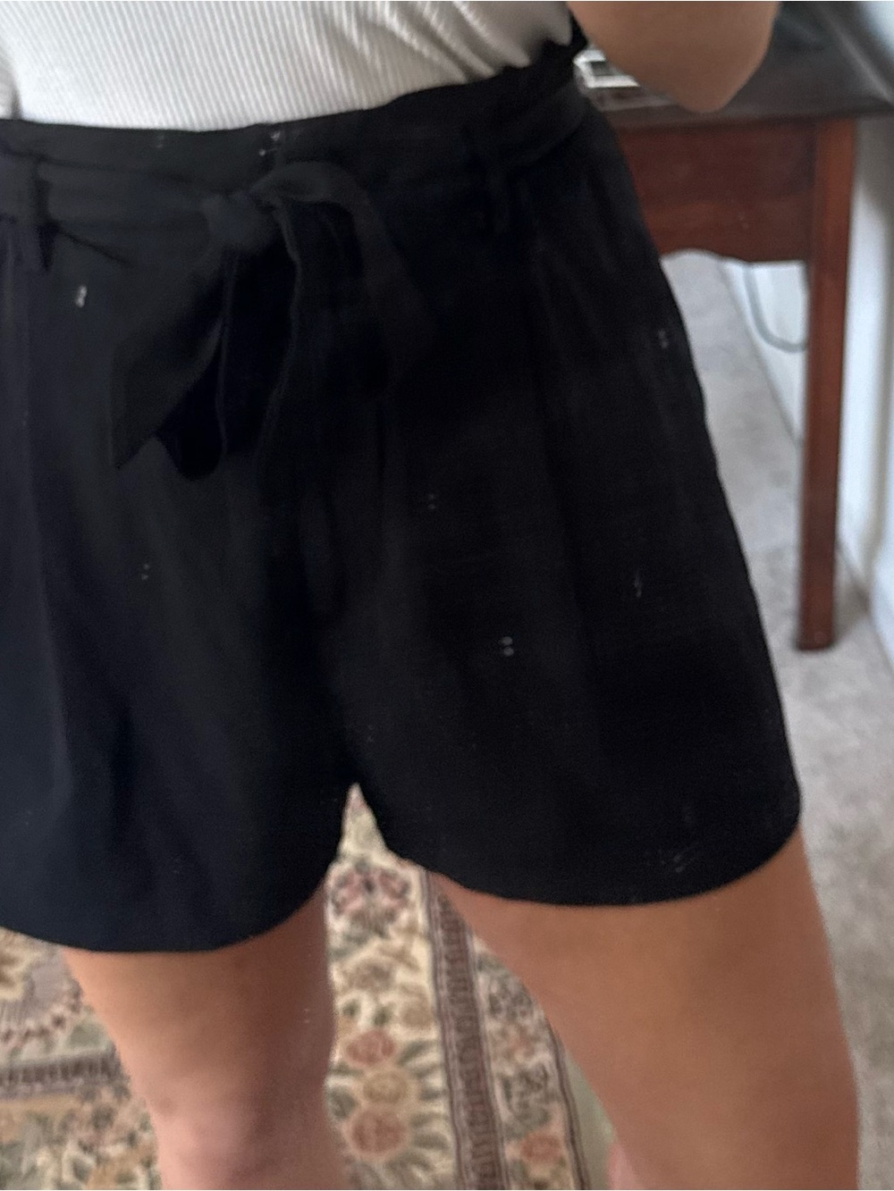 H&M Black High-Waist Paperbag Tie Shorts